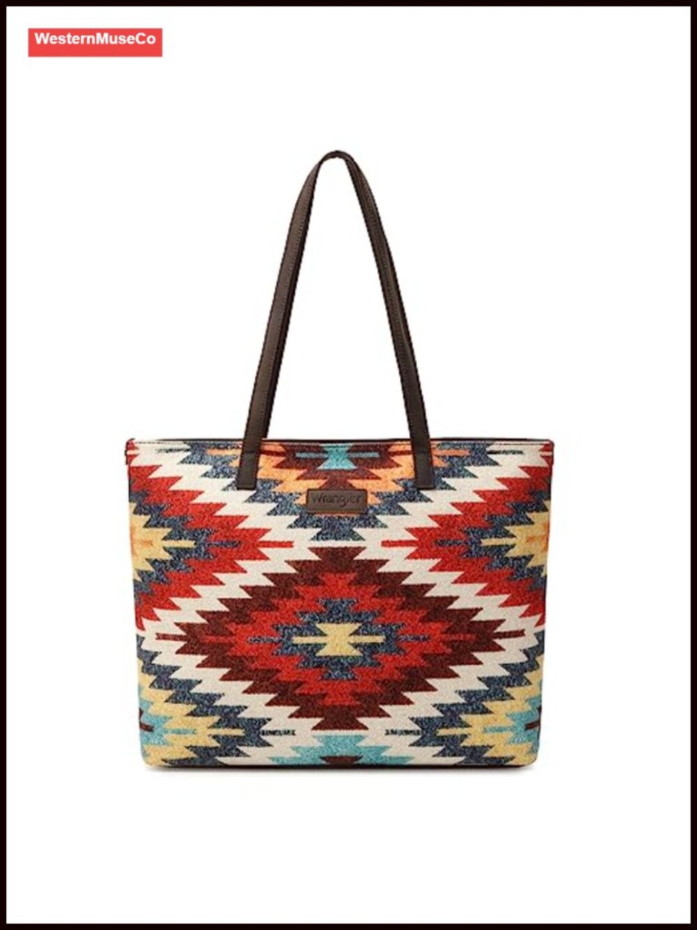 Aztec Geometric Canvas Tote Bag Leather Handles Large Work Travel